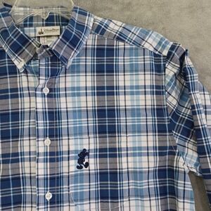 Disney Parks Authentic Mickey Mouse Shirt Western Blue Plaid ButtonUp Casual Men